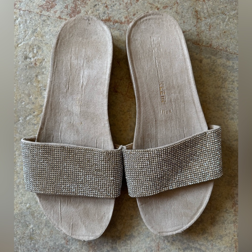 Anne Klein Going For It Bling Sparkly Silver Stone Slide Sandals Size 7.5